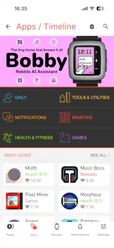 Pebble Coreからアプリストアにアクセスしてダウンロードができます。